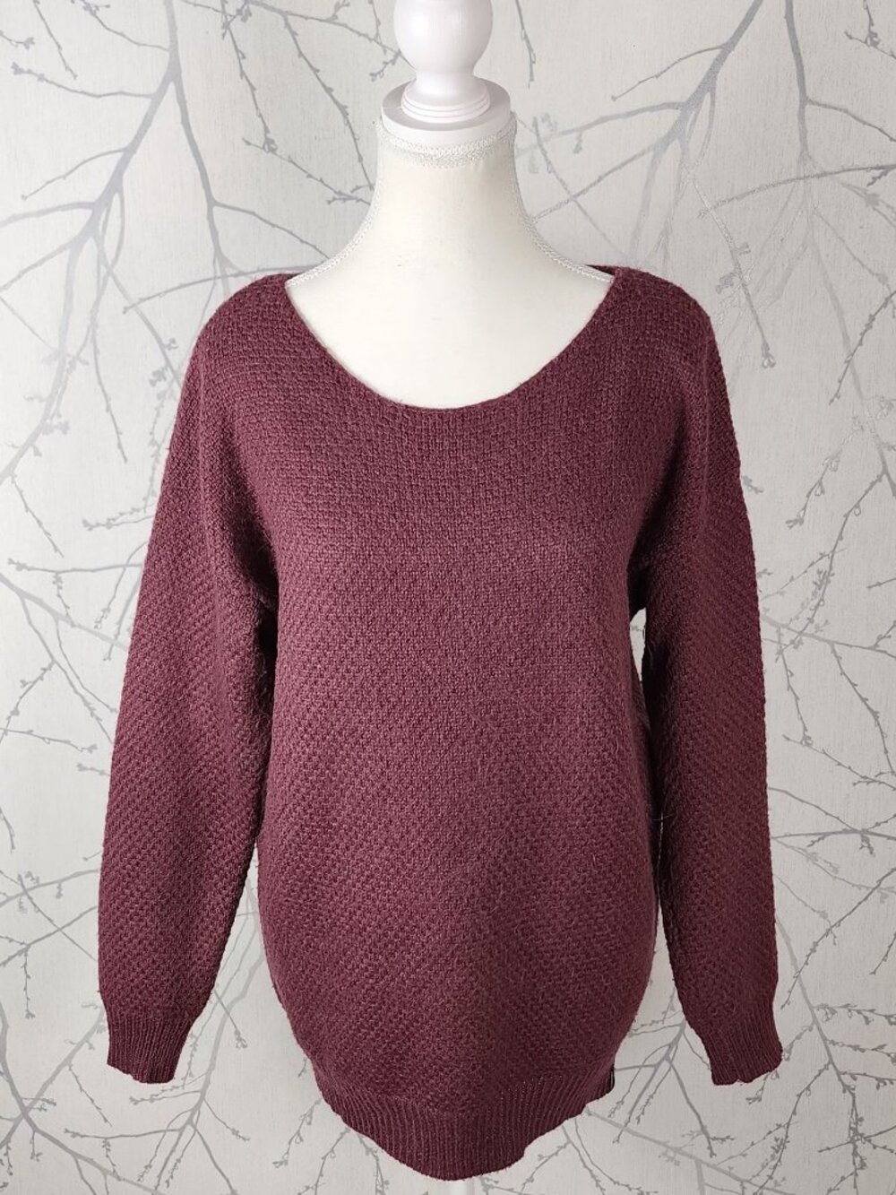 Sitka Burgundy Alpaca Wool Blend Knit Round Neck Sweater